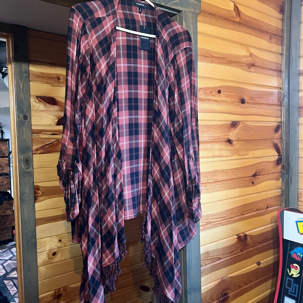 Torrid Red and Black Plaid Cardigan